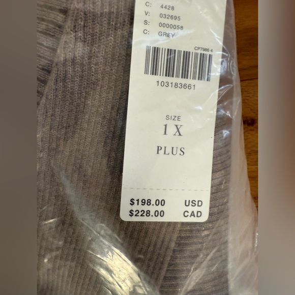 Brand New Anthropologie Off-Shoulder Grey/Brown Slim Sweater Dress, 1X, NWT - Picture 5 of 5